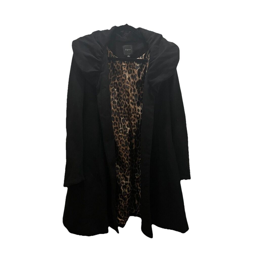 Express Black Animal Print Lining Peacoat Wool Blend Jacket Womens Size S